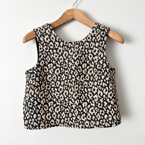 Maeve Brocade Leopard Print Wide Leg Pants & Crop Top Vest Set Women Size 2 - Picture 11 of 16